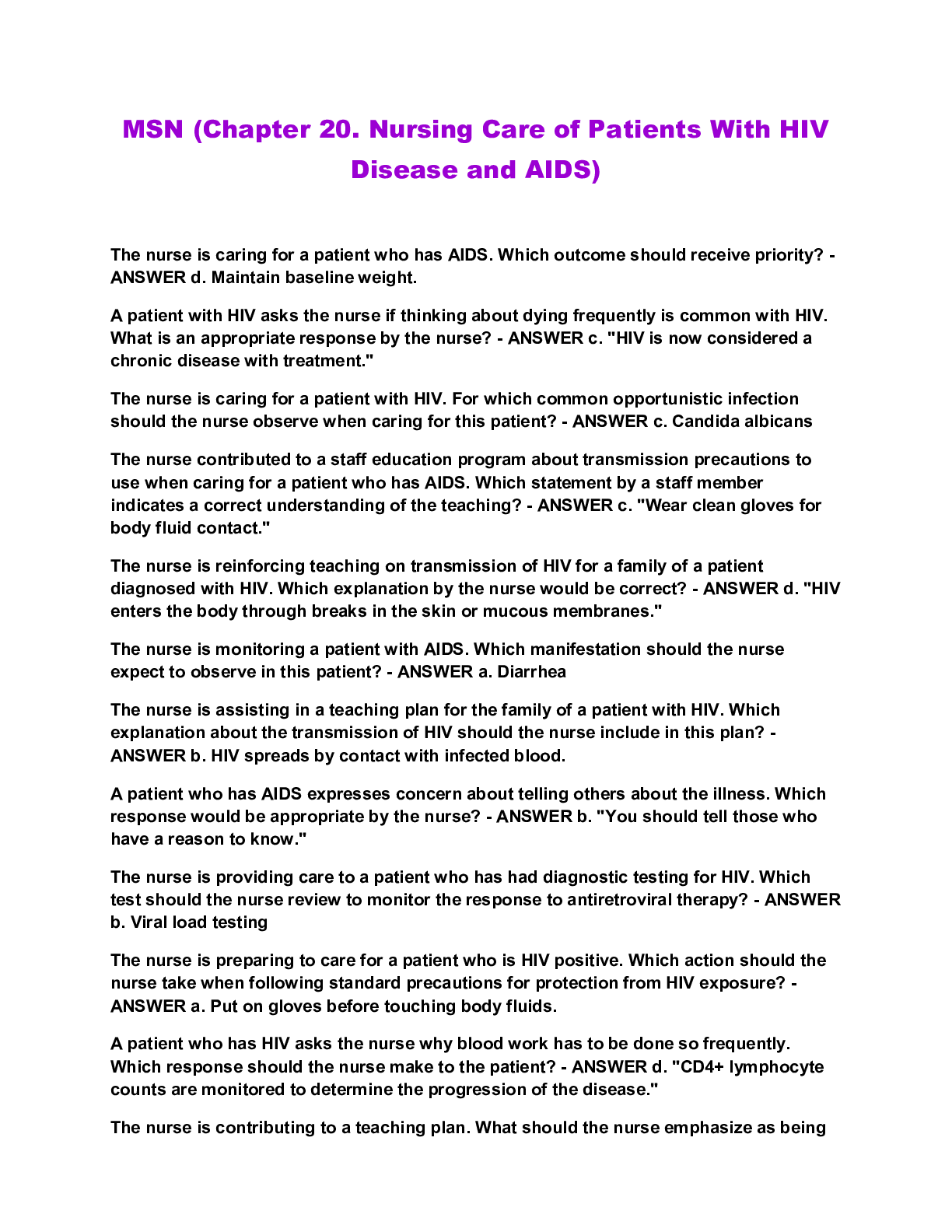 Preview image for MSN (Chapter 20. Nursing Care of Patients With HIV Disease and AIDS)